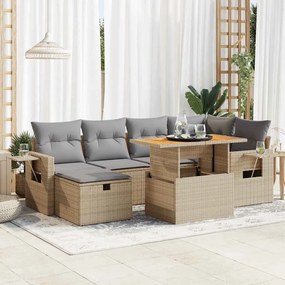 8 pcs conjunto sofás jardim com almofadões vime PE/acácia bege