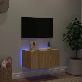 Móvel de parede p/ TV c/ luzes LED 60x35x31 cm carvalho sonoma