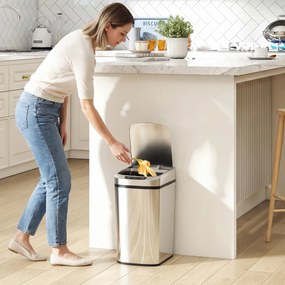 Caixote do lixo de cozinha automático de 12 L em aço inoxidável, com sensor e tampa, 28 x 22 x 41 cm, prateado