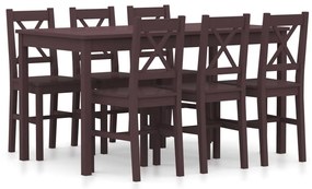 7 pcs conjunto de jantar em madeira de pinho castanho-escuro