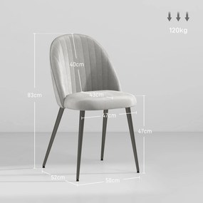 Conjunto de 8 Cadeiras de Sala de Jantar Modernas (MESA NÃO INCLUIDA) Cadeiras Estofadas em Veludo com Encosto Alto 50x52x83 cm Cinza