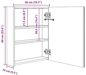 Armário espelhado casa de banho LED 50x14x60 cm cinza brilhante