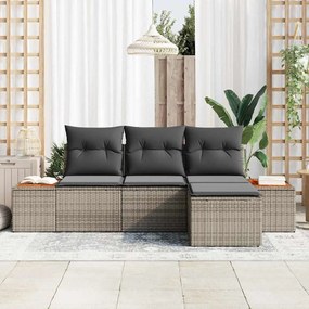 Conjunto de Sofá de Jardim de 4 Peças com Almofadas Cinza Polirattan A