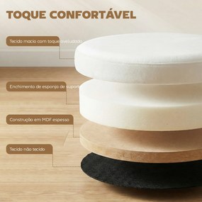 Puff de Arrumação Banco de Arrumação Dobrável 35 L 38x38x38 cm Estofado em Veludo Baú de Arrumação Redondo Creme
