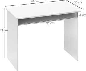 Secretária de escritório simples, elegante e compacta com 1 prateleira, em aglomerado, dim. 90 x 50 x 74 cm, lacada a branco