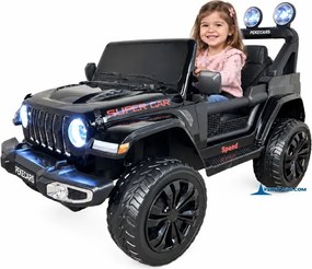 Jeep elétrico 12V 4x4 para crianças 1 a 6 anos Wrangler Rubicon Style rodas Borracha e controlo remoto Preto Metalizado