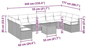 Conjunto de Sofá de Jardim de 11 Peças com Almofadas Beiges em Rattan