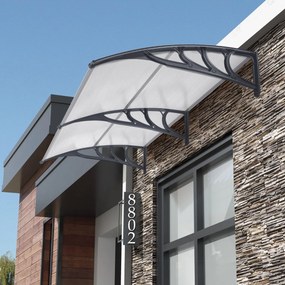 Toldo para janela ou portas 199 x 99 x 28 cm Proteção solar Chuva Neve Vento em Policarbonato e Alumínio Cinza