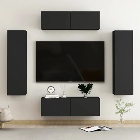 vidaXL 4 pcs conjunto de móveis de TV contraplacado preto