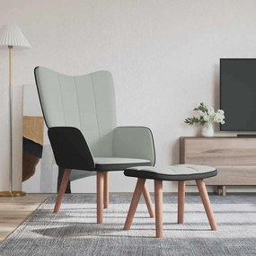vidaXL Cadeira de descanso com banco PVC e veludo cinzento-claro