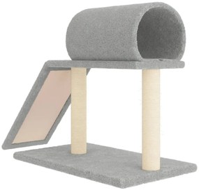Postes arranhadores p/ gatos c/ túnel/escada 55,5cm cinza-claro