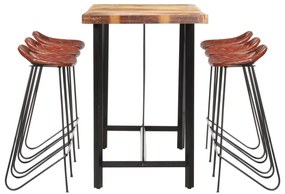 7 pcs conjunto de bar madeira recuperada maciça e couro genuíno