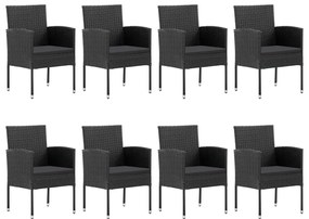 9 pcs conjunto de jantar para jardim vime PE e aço preto