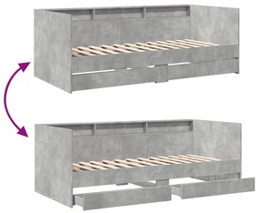 Sofá-cama com gavetas sem colchão 100x200 cm cinzento cimento