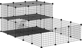 Recinto para Pequenos Animais Recinto Metálico para Animais com Forma Personalizável para Coelhos Porquinho da Índia 175x105x70 cm Preto