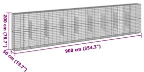 Cesto gabião com cobertura 900x50x200 cm ferro galvanizado