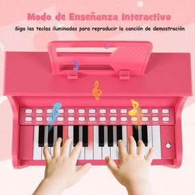 Piano de brincar com 25 teclas para crianças 38 x 24 x 47 cm, com banco e suporte, velocidade e volume ajustáveis, modo de aprendizagem, design em mad