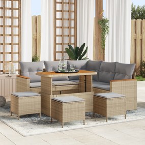 Conjunto de Sofá de Jardim de 9 peças com Almofadas em Bege de Vime Po