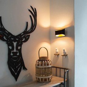 Candeeiro de parede moderno preto com interior dourado oval - Alone