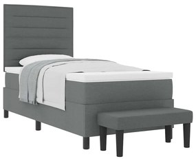 Cama Box Spring com Colchão e Banco Cinza Escuro 90x200 cm Tecido