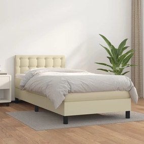 vidaXL Cama com molas/colchão 100x200 cm couro artificial cor creme