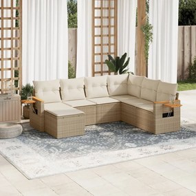 7 pcs conjunto de sofás p/ jardim com almofadões vime PE bege