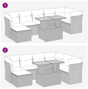 8 pcs conjunto sofás de jardim c/ almofadões vime PE cinzento