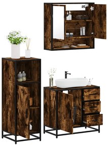 vidaXL 3 pcs conjunto de móveis WC madeira processada carvalho fumado