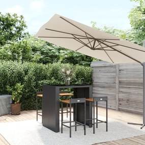 vidaXL 5 pcs conjunto de bar p/ jardim vime PE/acácia maciça preto