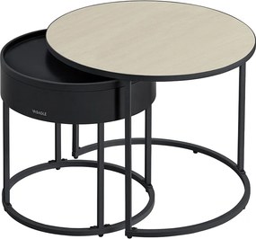 Conjunto de 2 mesas de centro redondas Bege natural + Preto