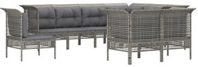 9 pcs conjunto lounge de jardim c/ almofadões vime PE cinzento