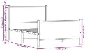 Estrutura de cama sem colchão 107x203 cm metal carvalho fumado