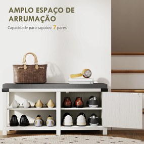 Banco Sapateira Rústico Organizador de Sapatos com Compartimentos para 7 Pares de Sapatos 100x40x48 cm Branco e Cinza