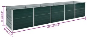 Canteiro elevado de jardim 400x80x77cm aço galvanizado verde