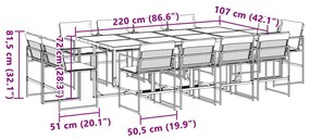 13 pcs conj. de jantar p/ jardim c/ almofadões textilene branco