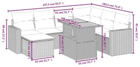 8 pcs conjunto de sofás p/ jardim com almofadões vime PE bege