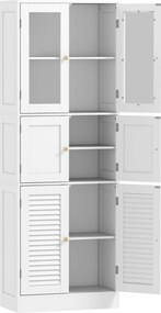 HOMCOM Armário de Casa de Banho Alto com Portas de Vidro Portas de Ripas e Prateleiras Ajustáveis 60x30x170 cm Branco | Aosom Portugal