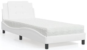 Cama com colchão 90x190 cm couro artificial branco