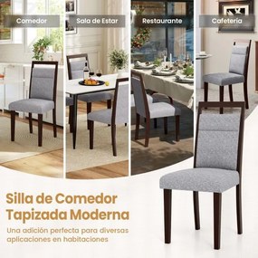 Conjunto de 2 cadeiras de jantar estofadas com assento acolchoado e encosto reclinável Pernas em madeira de borracha Alça Cinza + Castanho