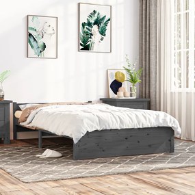 Estrutura de cama casal 135x190 cm madeira maciça cinzento