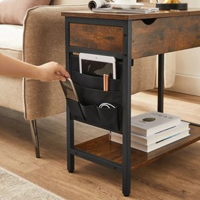 Mesa de apoio com 2 tomadas eléctrica e portas USB 60 x 31,5 x 60 cm Castanho Vintage-preto