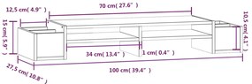 Suporte para monitor 100x27,5x15 cm madeira pinho maciça preto