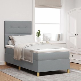 Cama Box Spring com Colchão Cinza Claro 90x200 cm Tecido