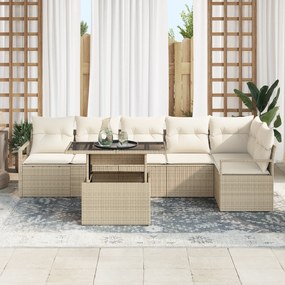 Conjunto de Sofá de Jardim vidaXL de 7 Peças com Almofadas Bege Rattan