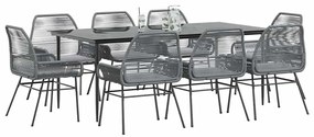 Conjunto jantar jardim 9 peças almofadas vidro vime cinzento PE