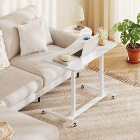Secretária com altura ajustável em C 95 x 52 x 70-106 cm com rodas bloqueáveis e estrutura metálica para escritório Branca