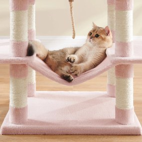 Arranhador para gatos grande 55 x 45 x 168 cm com 13 colunas de arranhar, vários andares, rosa pastel