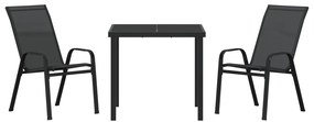 Conjunto de Jantar de 3 Peças vidaXL Preto Textilene e Aço
