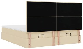 Estrutura de cama otomana com colchões tecido creme 200x200cm
