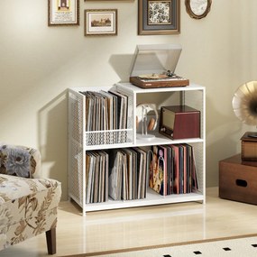 Suporte para gira-discos 83 x 36 x 76,5 cm de 3 níveis e para discos de vinil com capacidade para 300 álbuns com 3 divisórias Branco